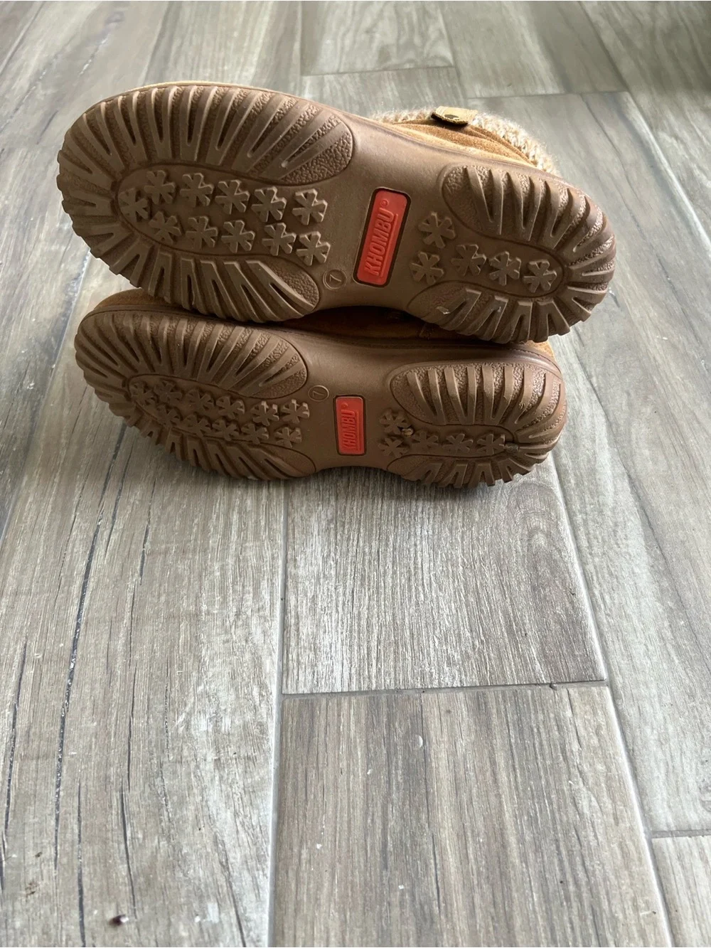 Khombu women Tan Suede Winter Boots with Knit Cuff
